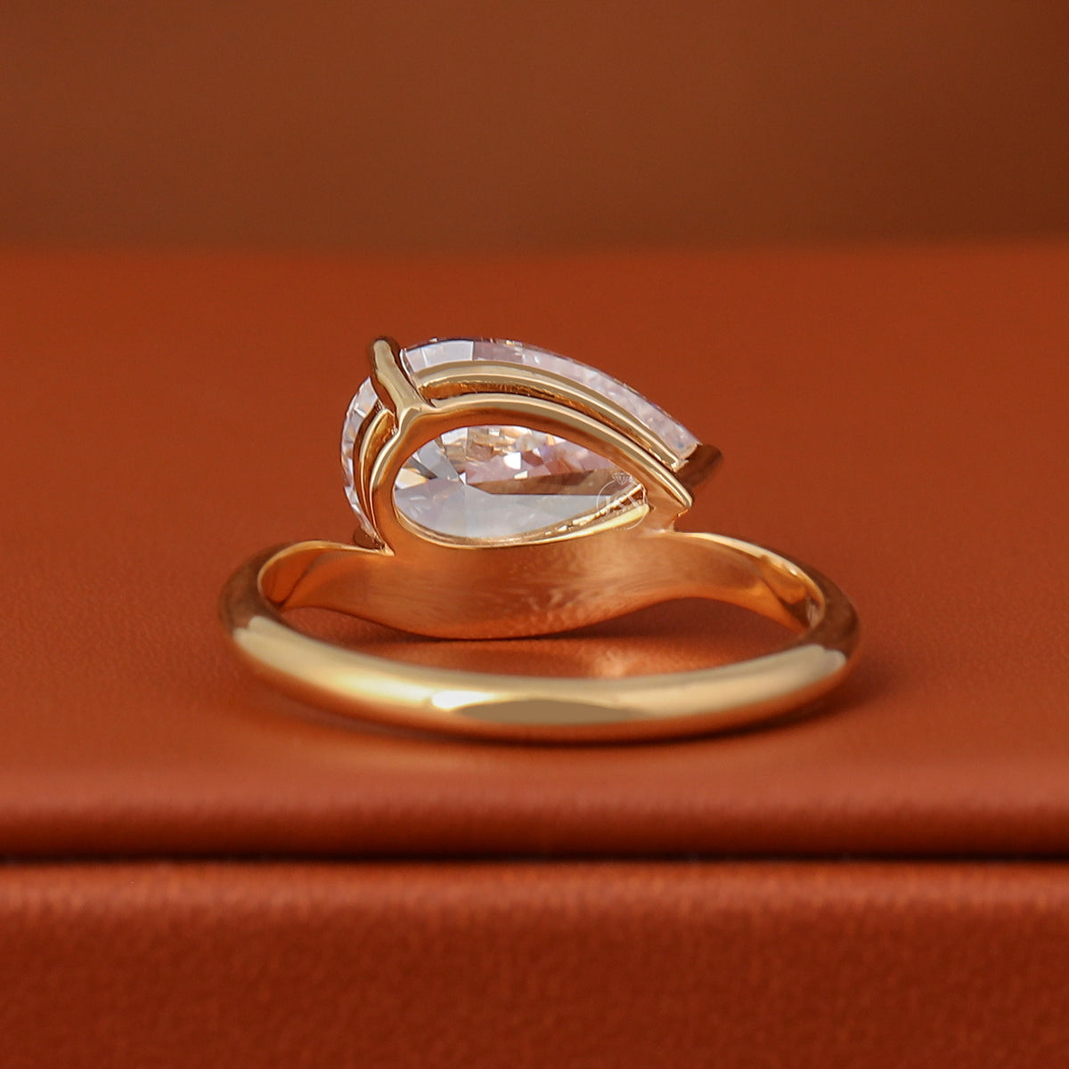 2 CT Pear Cut Lab Grown Diamond Ring, 14K Yellow Gold, Curved Solitaire Setting