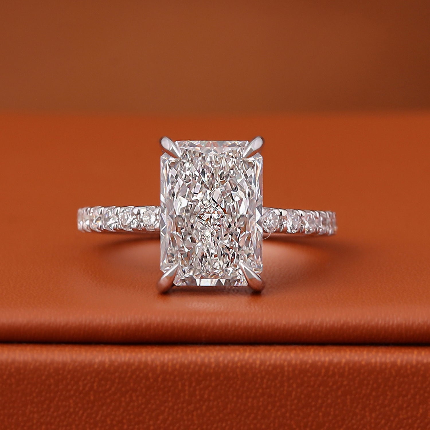 4 Carat Elongated Radiant Cut EF VVS2 Diamond Engagement Ring 14k White Gold IGI Lab Grown Hidden Halo Ring