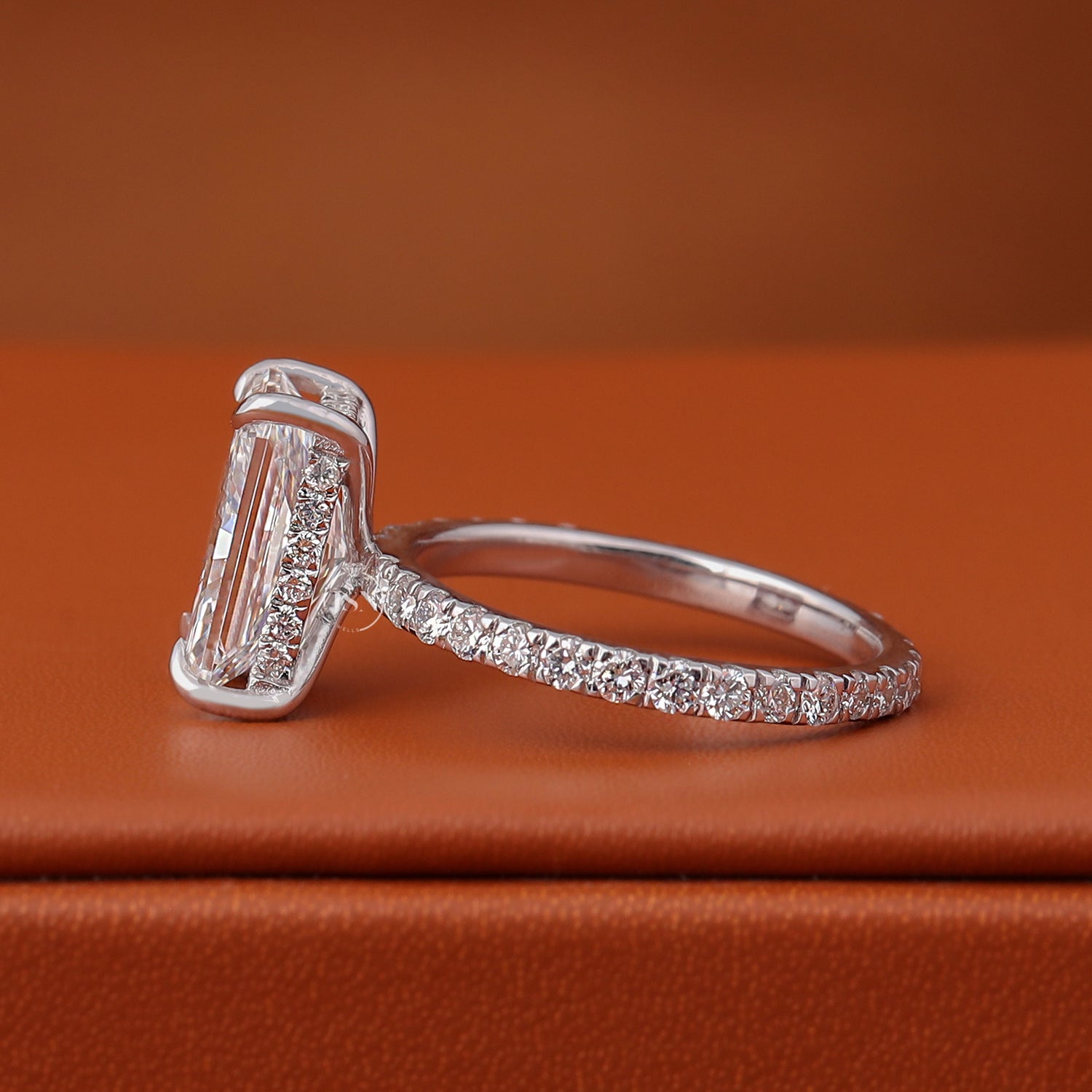 4 Carat Elongated Radiant Cut EF VVS2 Diamond Engagement Ring 14k White Gold IGI Lab Grown Hidden Halo Ring