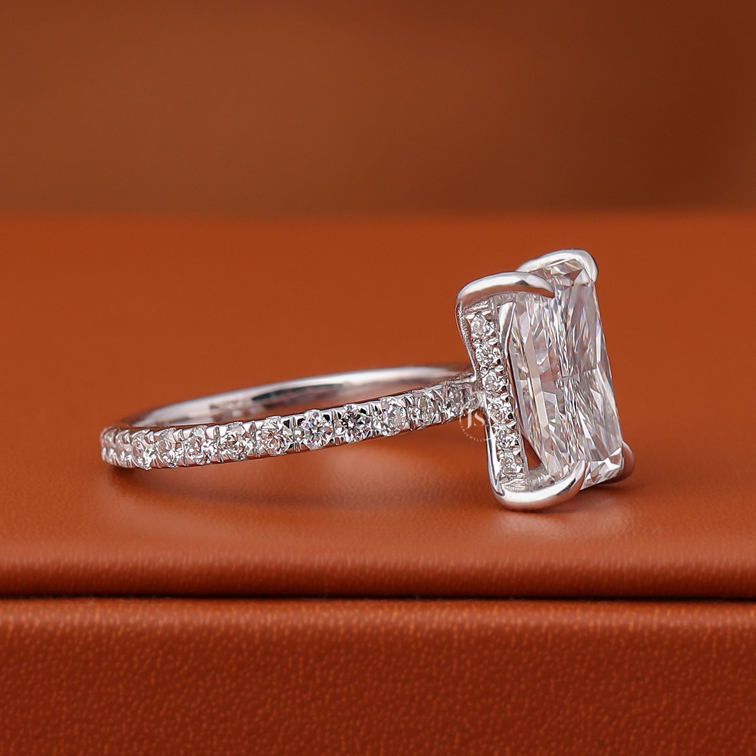 4 Carat Elongated Radiant Cut EF VVS2 Diamond Engagement Ring 14k White Gold IGI Lab Grown Hidden Halo Ring