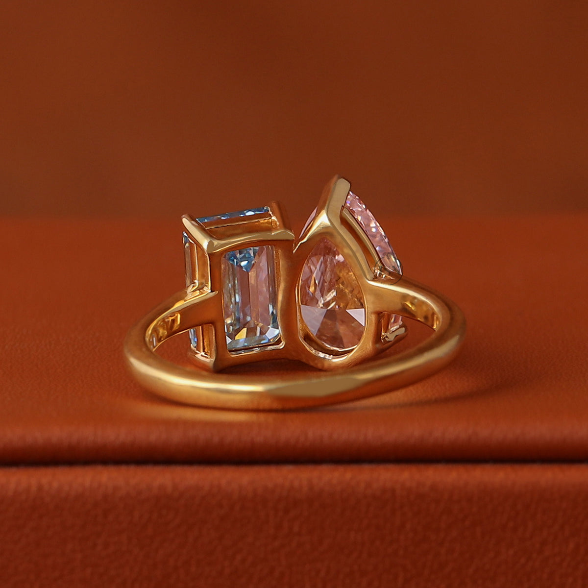 Pear & Emerald Cut Lab Grown Diamond Two Stone Engagement Ring 14K Gold IGI Certified