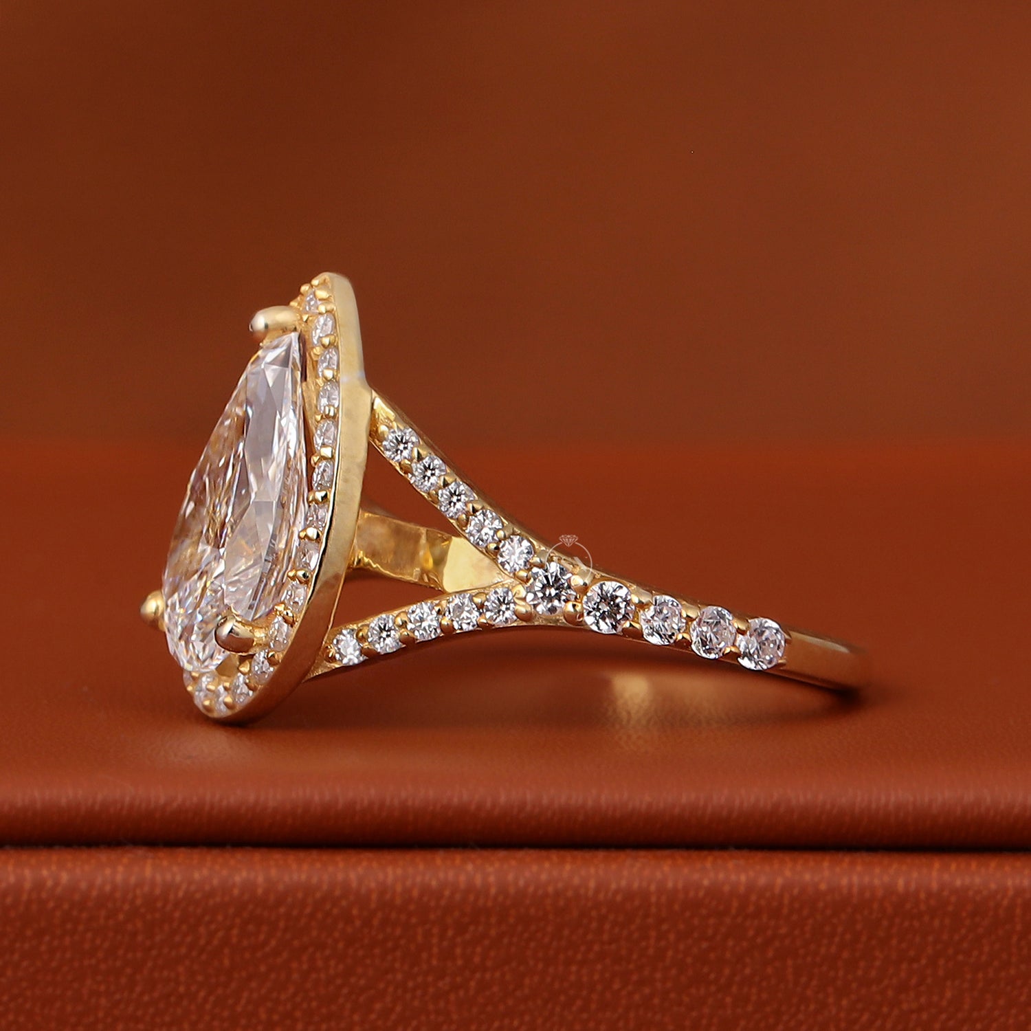 Pear Cut Lab Diamond Halo Pave Engagement Ring 14k Gold Split Shank IGI Certified