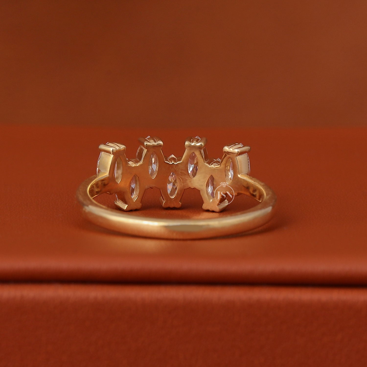 Marquise Cut Lab Grown Diamond 14k Solid Yellow Gold Cluster Prong Setting Anniversary Ring