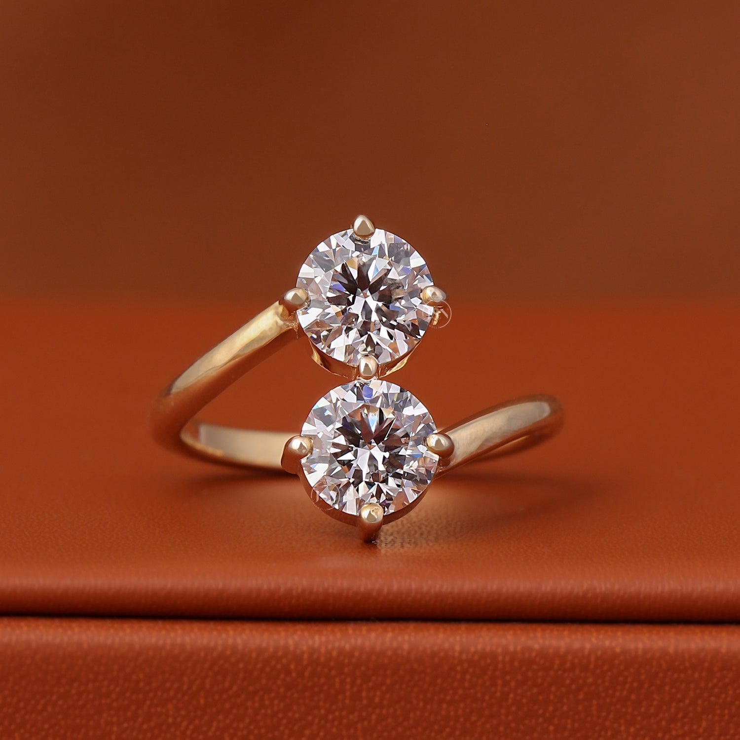 2 TCW Lab Grown Diamond Two Stone Ring Minimalist Open Gap Solid Gold IGI Certified