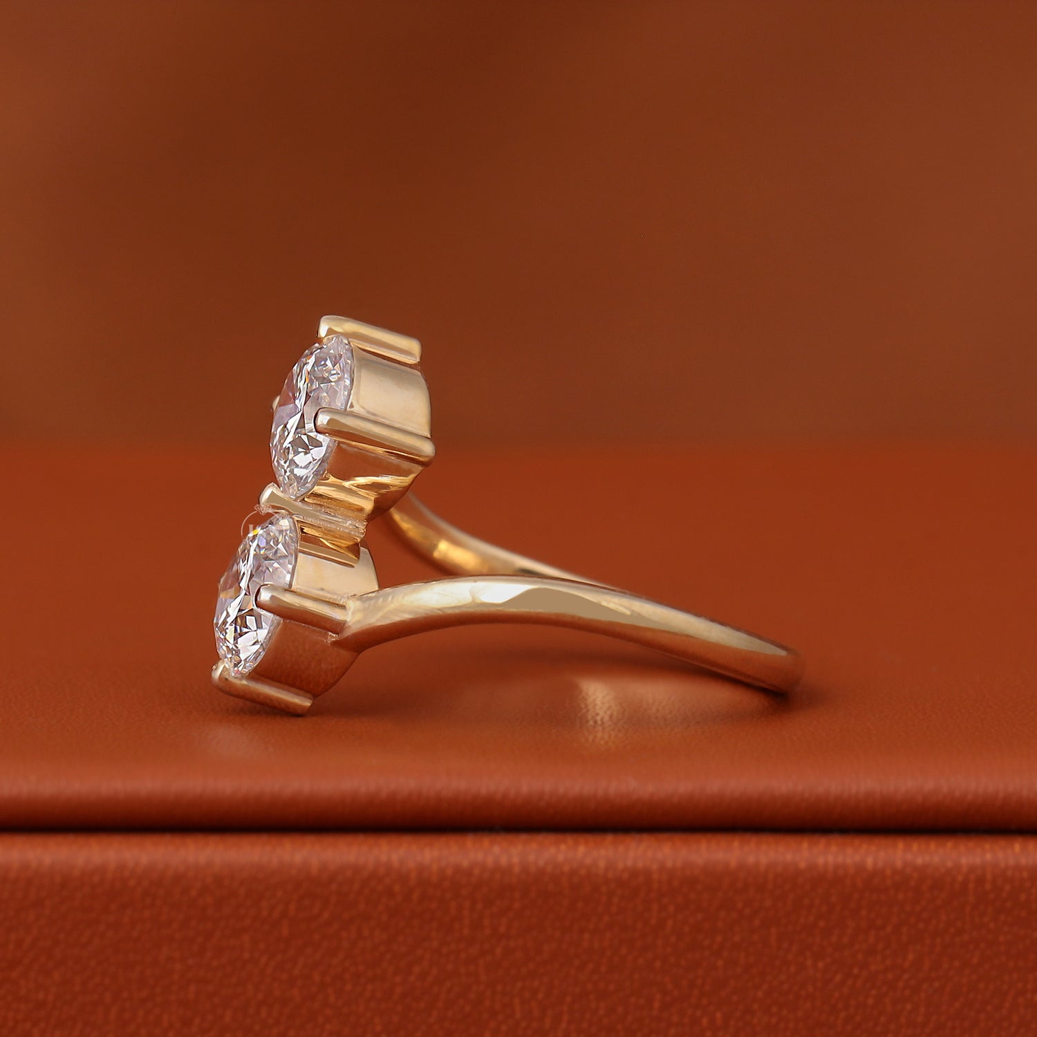 2 TCW Lab Grown Diamond Two Stone Ring Minimalist Open Gap Solid Gold IGI Certified
