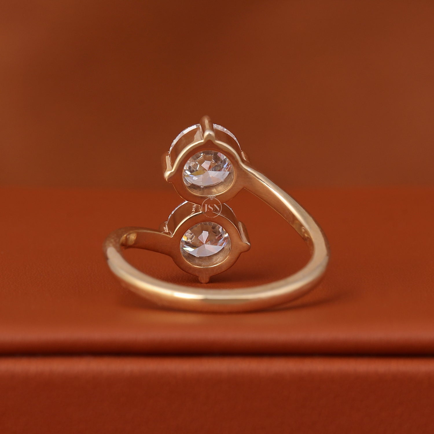 2 TCW Lab Grown Diamond Two Stone Ring Minimalist Open Gap Solid Gold IGI Certified