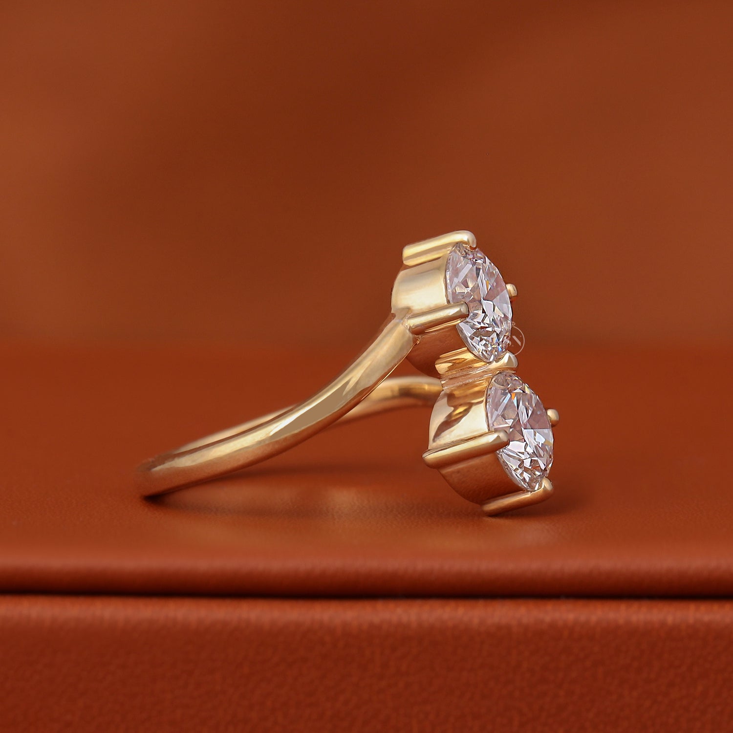 2 TCW Lab Grown Diamond Two Stone Ring Minimalist Open Gap Solid Gold IGI Certified