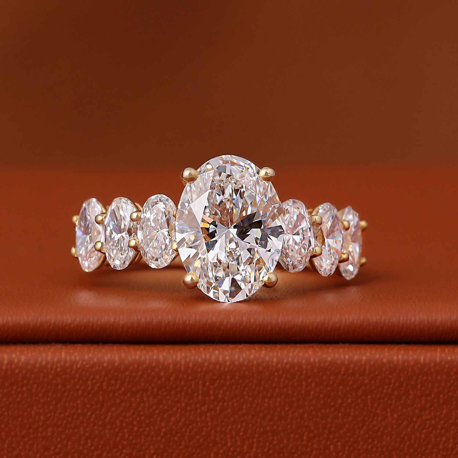 2 CT Oval Lab Grown Diamond Engagement Ring 14k Yellow Gold Pave Band