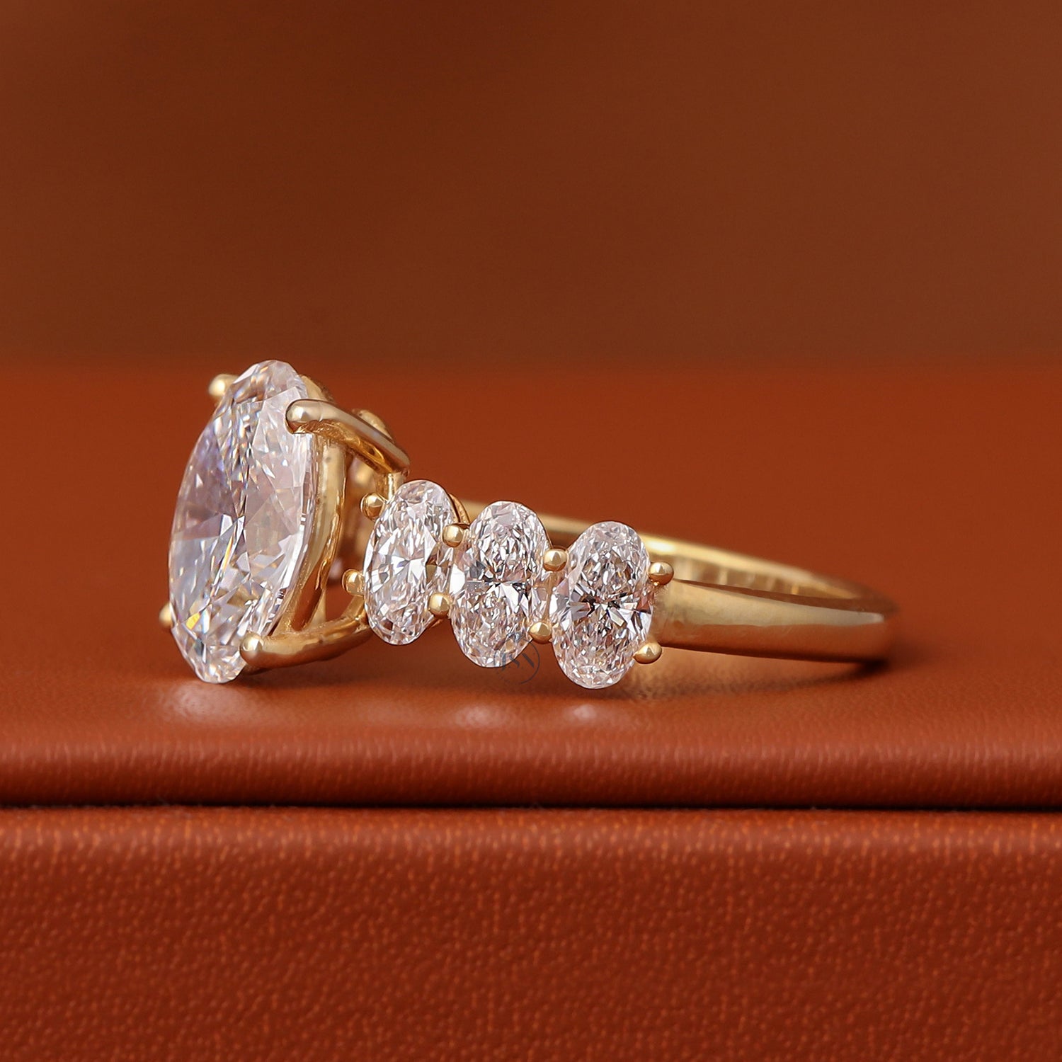 2 CT Oval Lab Grown Diamond Engagement Ring 14k Yellow Gold Pave Band