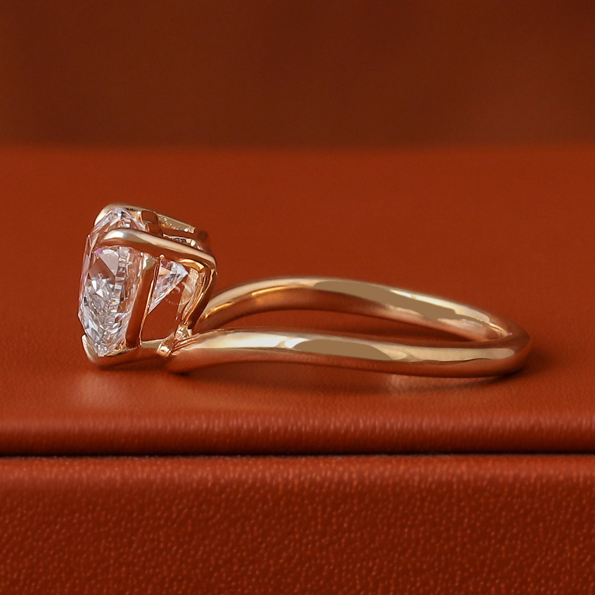 Heart Cut Lab Grown Diamond Engagement Ring, 14K Gold Curved Solitaire (1-3 CT)