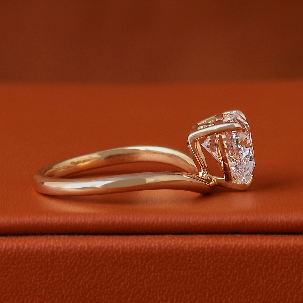Heart Cut Lab Grown Diamond Engagement Ring, 14K Gold Curved Solitaire (1-3 CT)