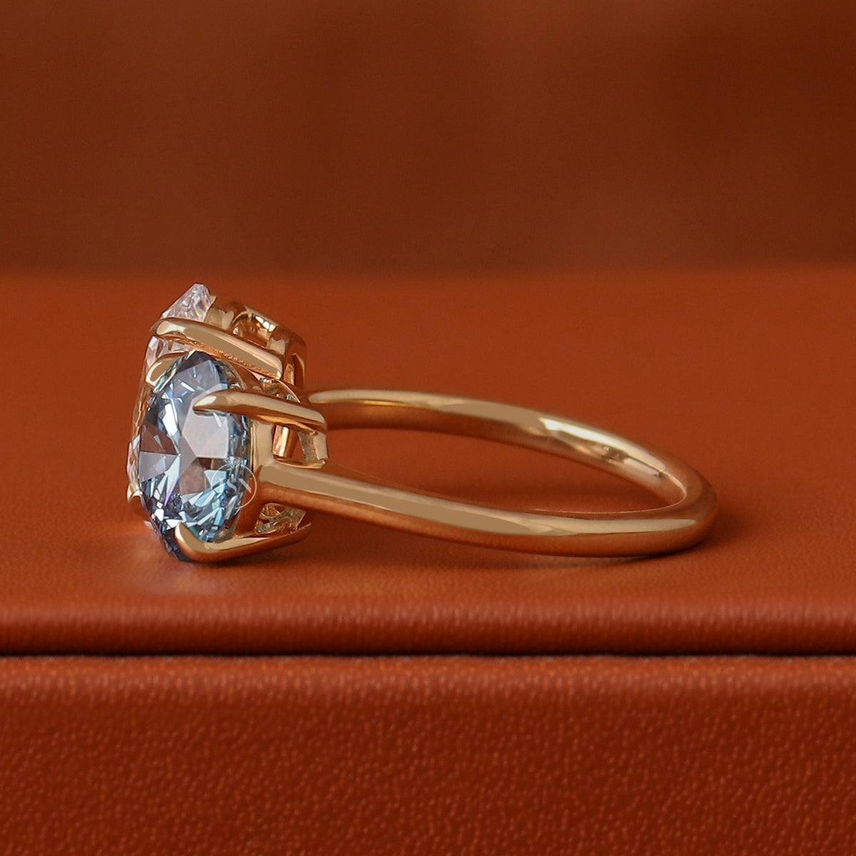 4 TCW Oval and Round Cut Two Stone Lab Grown Diamond Yellow Gold Engagement Ring IGI Certified