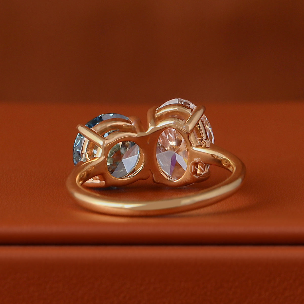 4 TCW Oval and Round Cut Two Stone Lab Grown Diamond Yellow Gold Engagement Ring IGI Certified