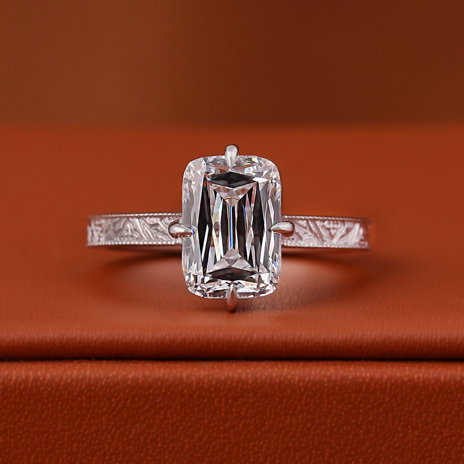 3 Carat Ashoka Cut Lab Diamond Solitaire Engagement Ring Vintage Hidden Halo (IGI Certified)
