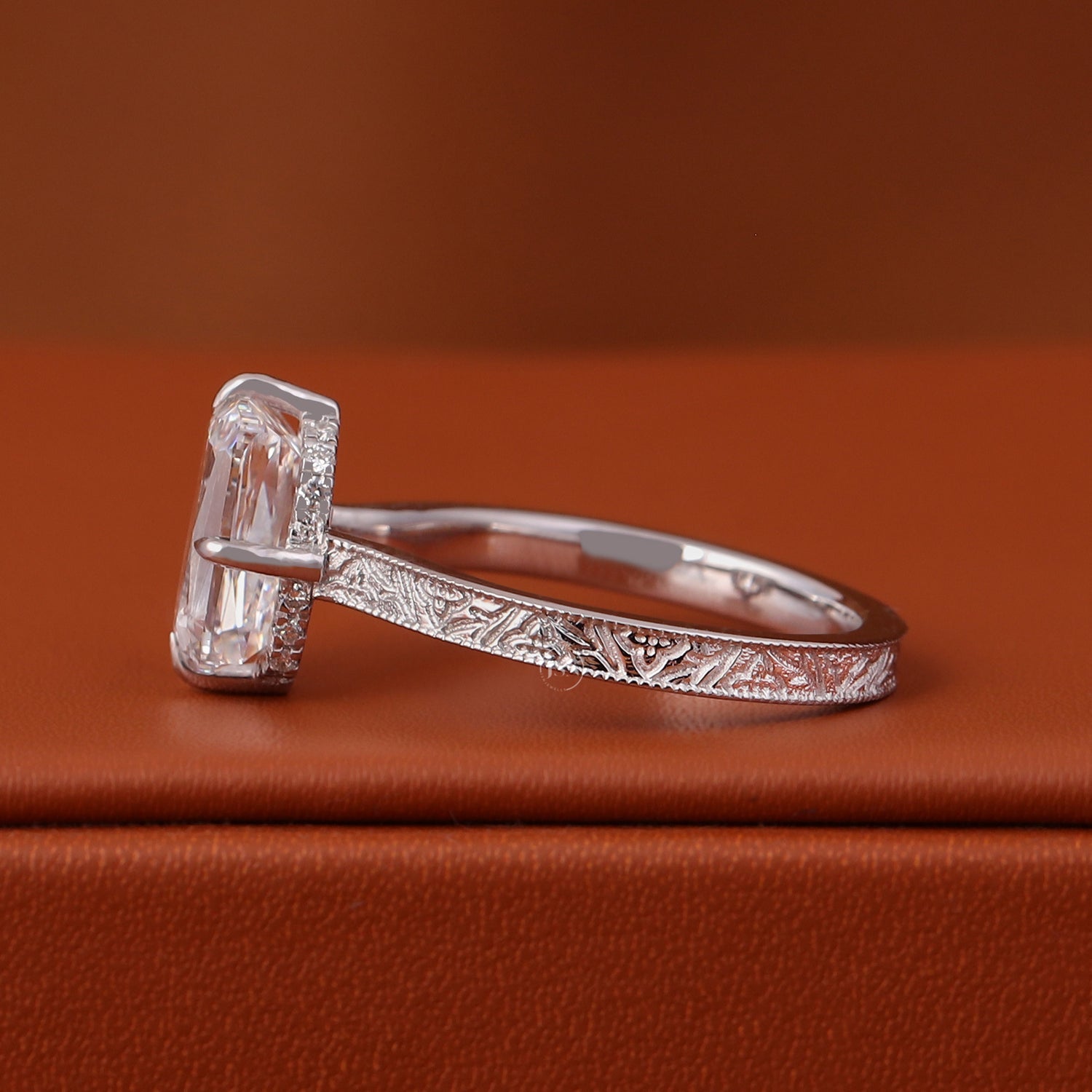 3 Carat Ashoka Cut Lab Diamond Solitaire Engagement Ring Vintage Hidden Halo (IGI Certified)