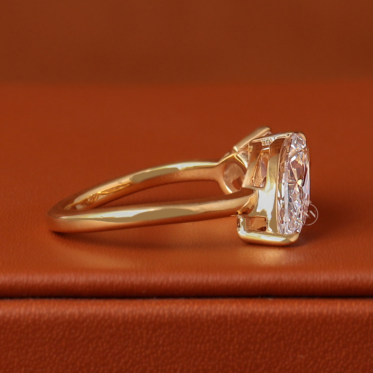 IGI Certified Marquise & Round Cut Lab Grown Two Stone Diamond Engagement Ring 14k Gold