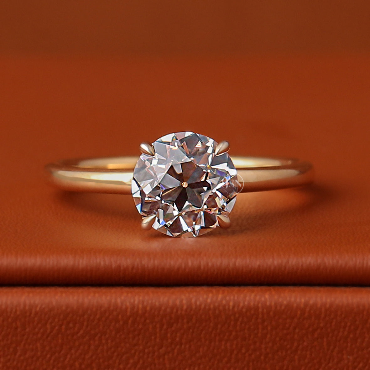 1 to 3 Carat Old European Round Cut 14k Gold Lab Grown Diamond Solitaire Engagement Ring