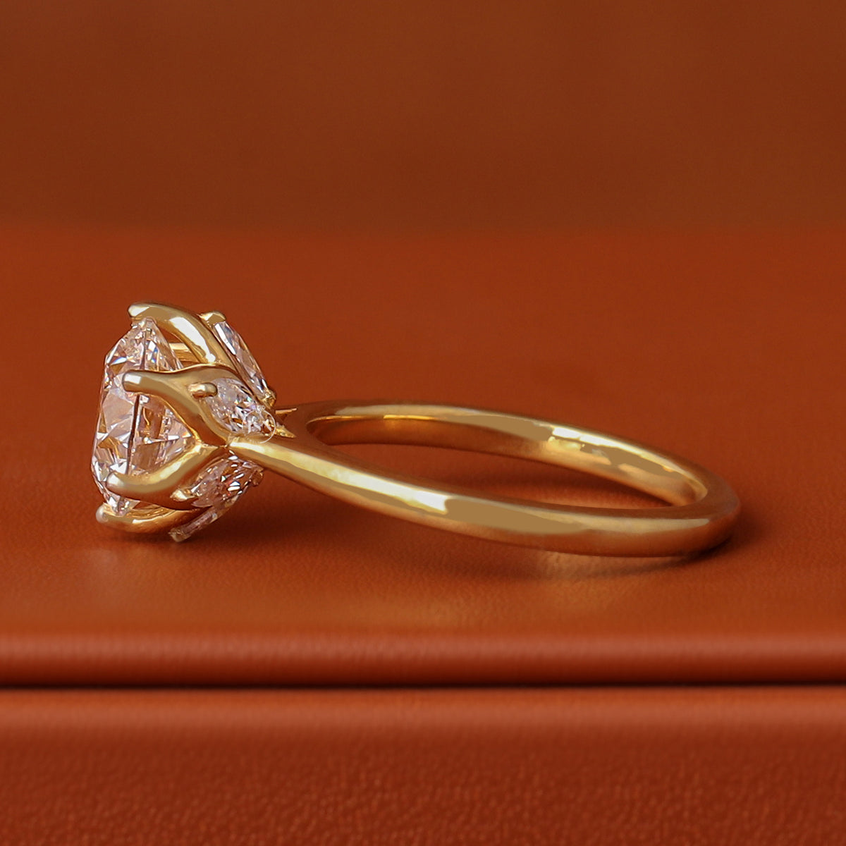 1 to 3 Carat Round Cut Lab Grown Tulip Hidden Halo Marquise Diamond Engagement Ring 18k Gold