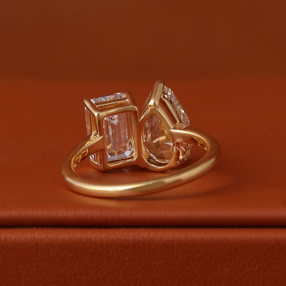 2, 3, 4, 5, 6 Carat Pear & Emerald Cut Lab Grown Diamond Engagement Ring Two Stone 10k Gold
