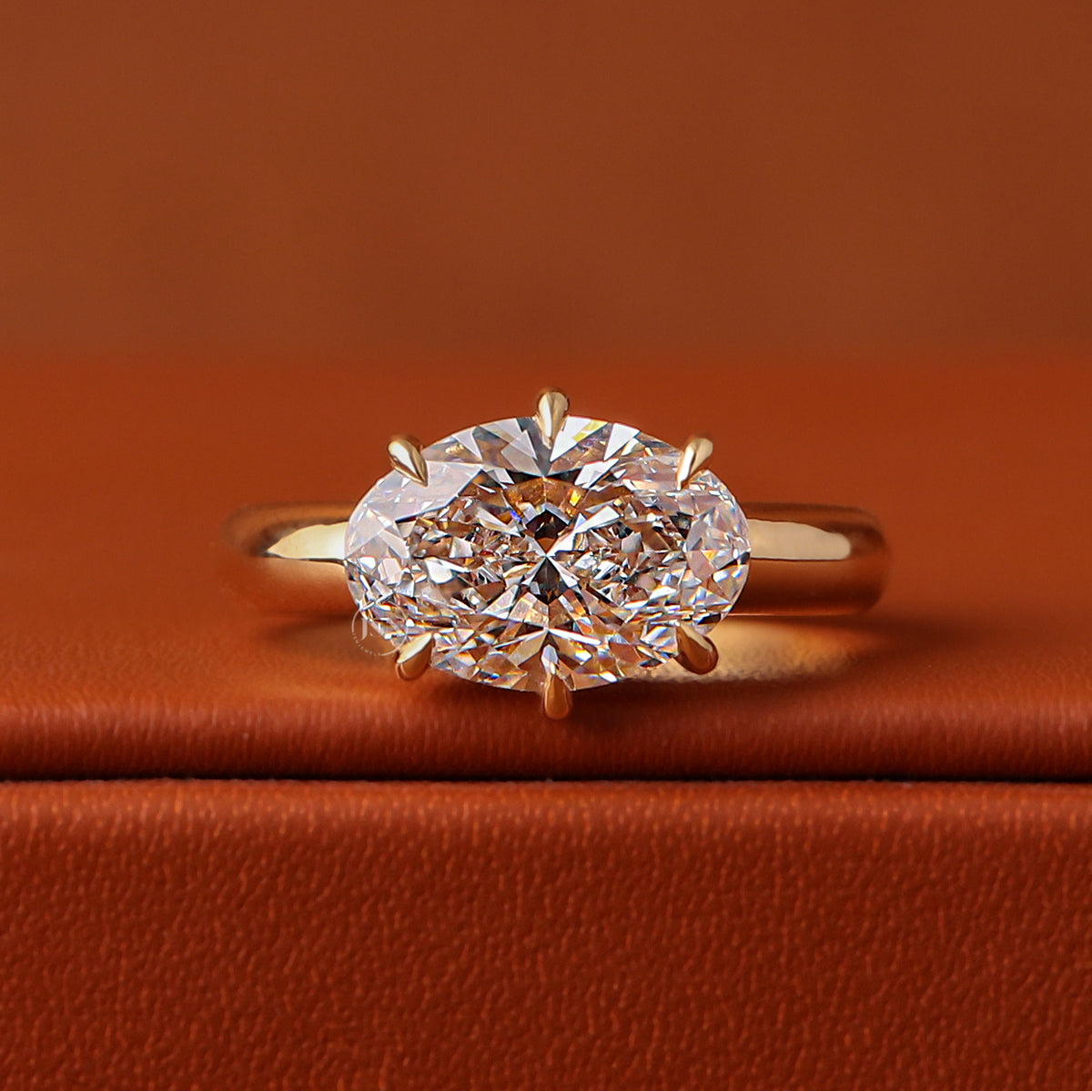 3 to 5 Carat East West Oval Lab Grown Diamond Engagement Ring Solitaire 14k Solid Gold