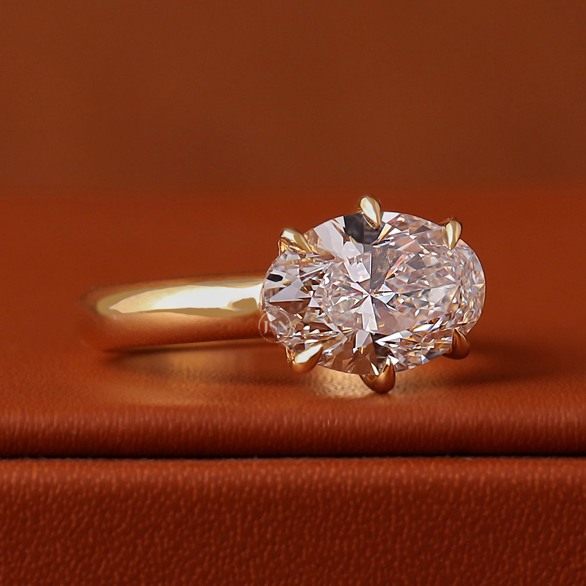 3 to 5 Carat East West Oval Lab Grown Diamond Engagement Ring Solitaire 14k Solid Gold