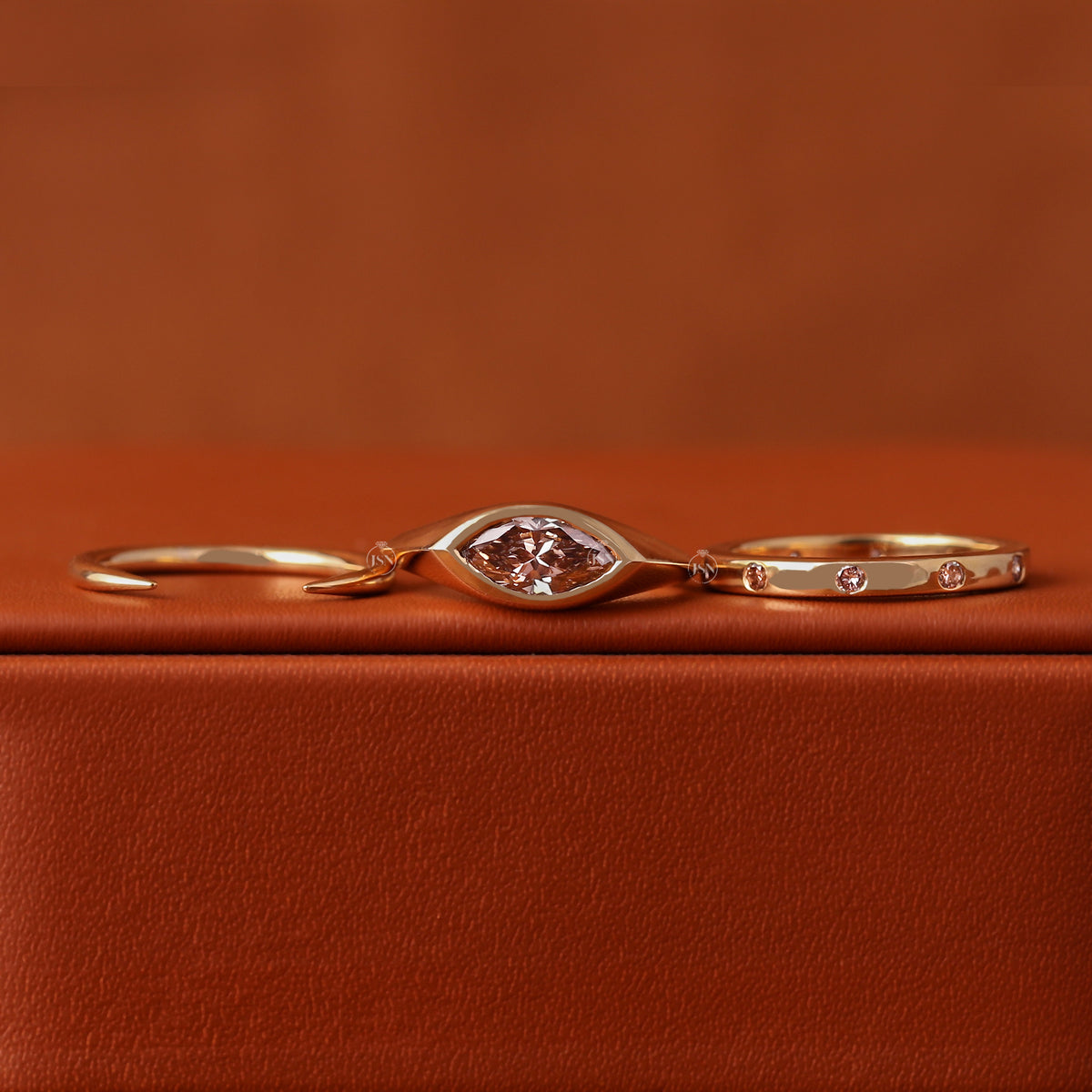 1 Carat Marquise Cut Lab Grown Diamond Ring Set 14k Gold Stacking Wedding Band