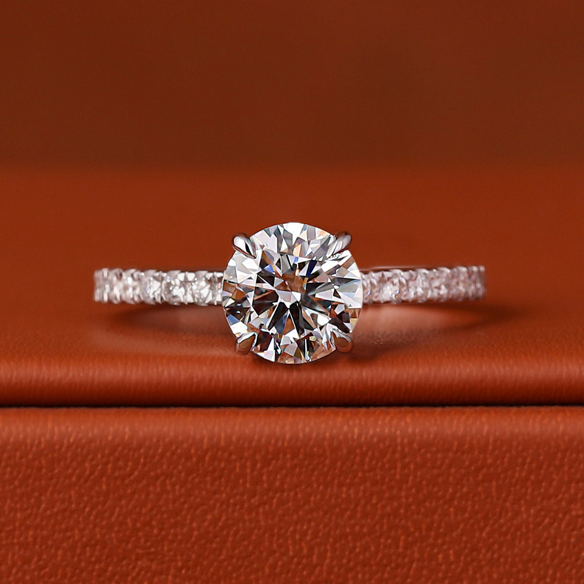 1, 2, 3, 4, 5 Carat Round Cut Lab Grown Diamond Pave Engagement Ring 18k Gold IGI Certified