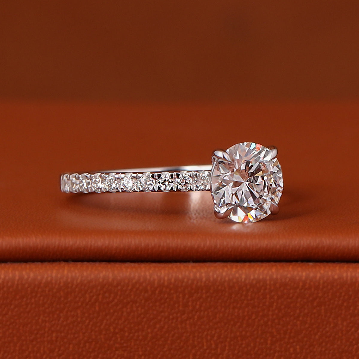 1, 2, 3, 4, 5 Carat Round Cut Lab Grown Diamond Pave Engagement Ring 18k Gold IGI Certified