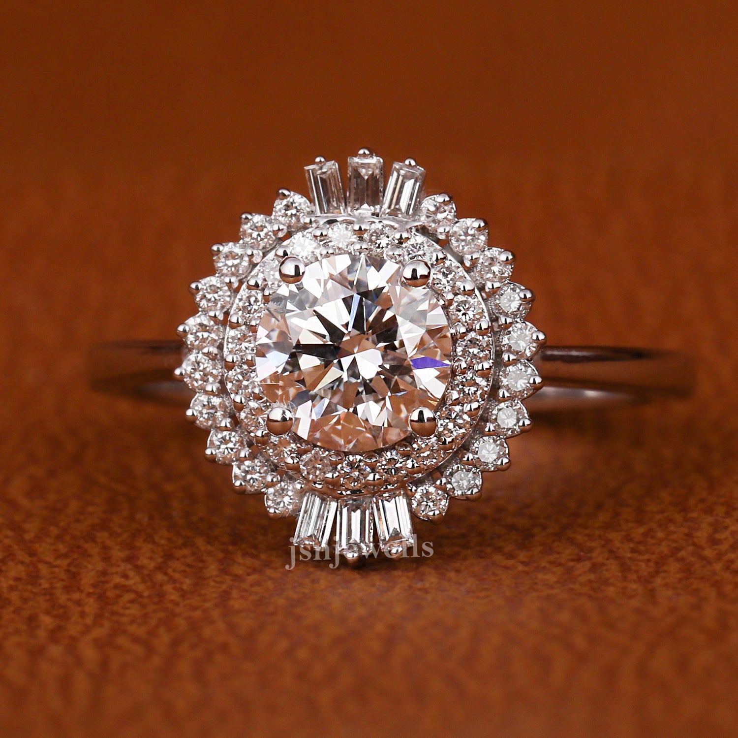 Round Cut Lab Grown Diamond Double Halo Engagement Ring