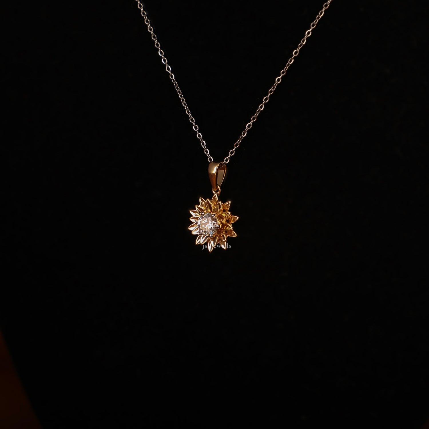 Round Cut Lab Grown Diamond Floral Solitaire Pendant Necklace