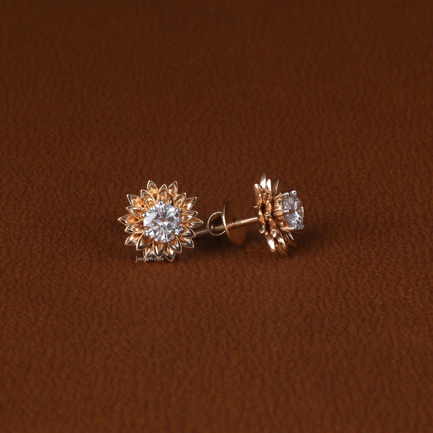 Round Cut Lab Grown Diamond Floral Stud Earrings