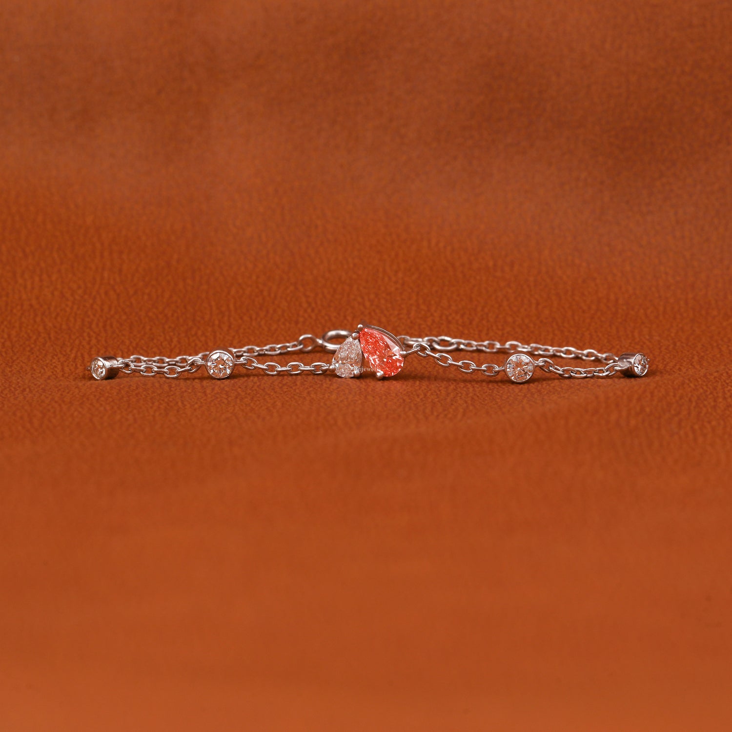 Pink & White Pear Cut Lab Grown Diamond Two Stone Bracelet