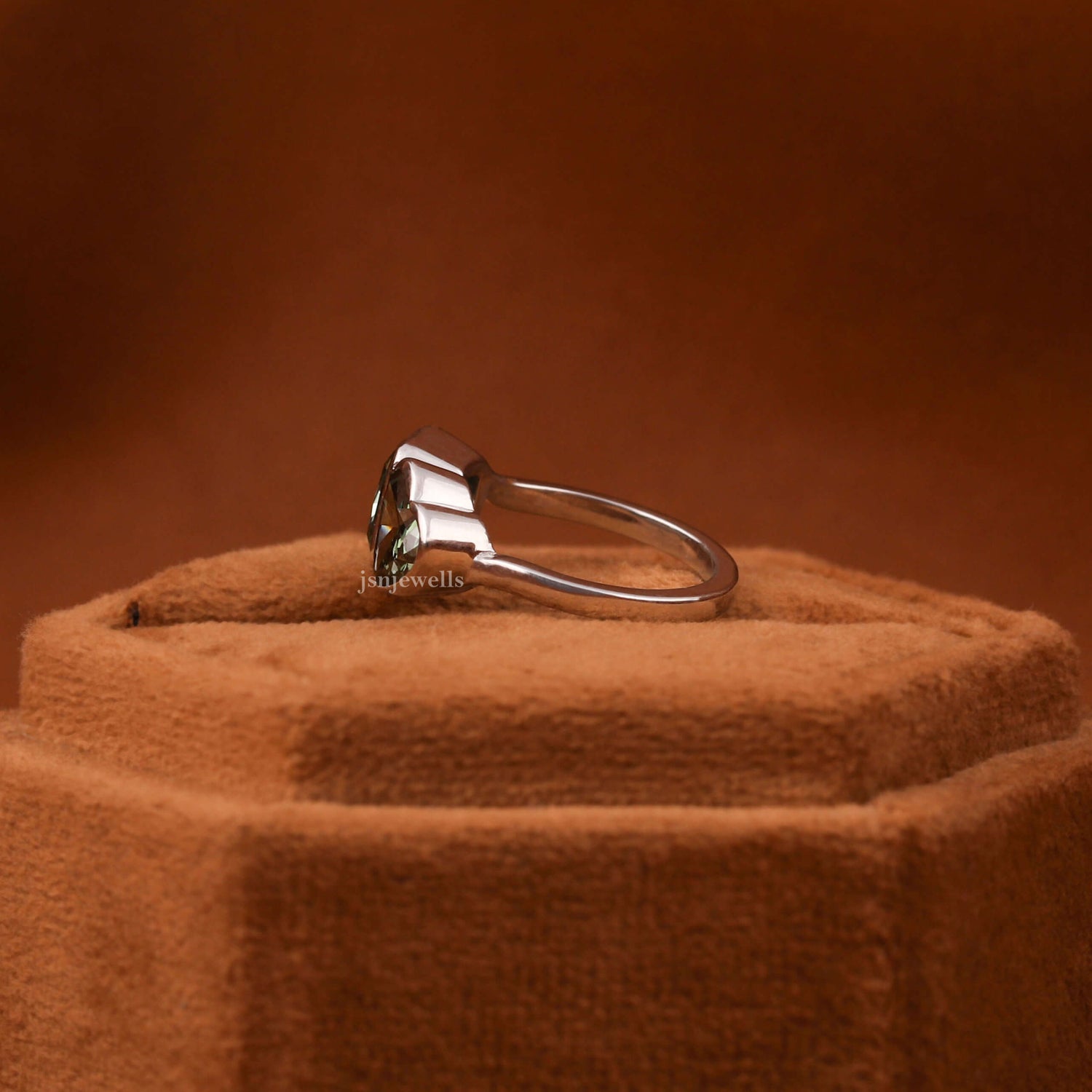Green Radiant & Heart Cut Lab Grown Diamond Bezel Two Stone Engagement Ring