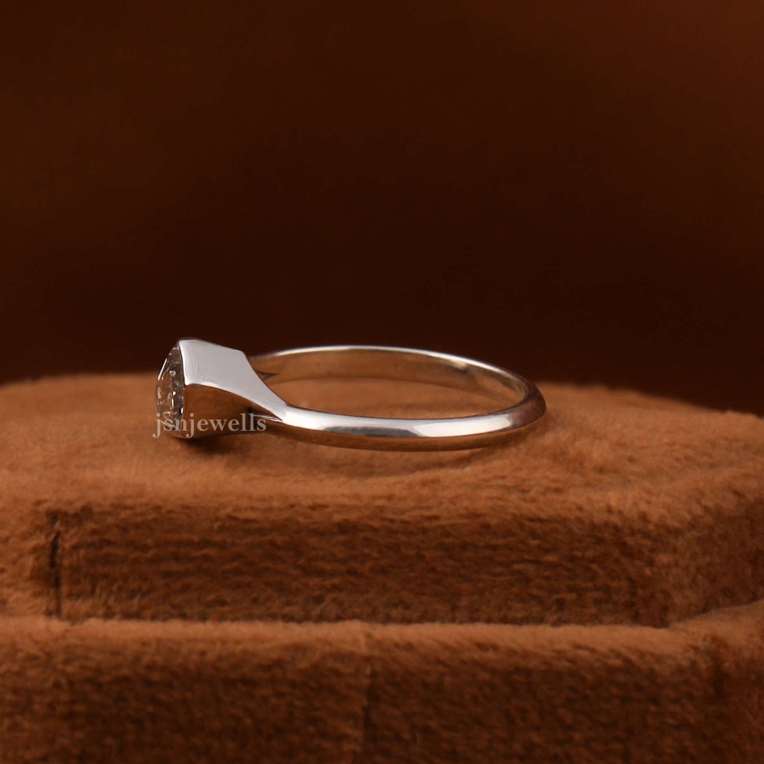 Coffin Cut Lab Grown Diamond Bezel Solitaire Engagement Ring