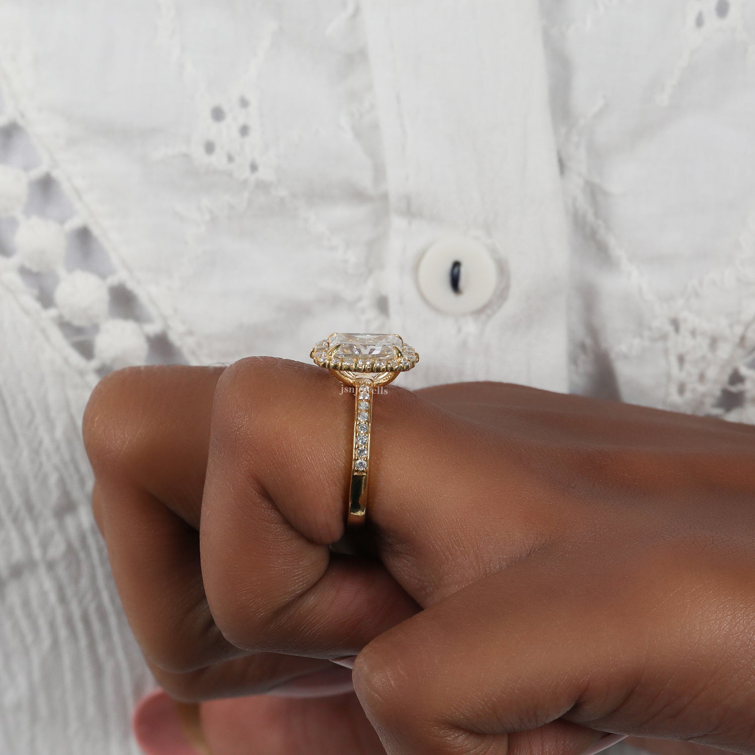 Radiant Cut Lab Grown Diamond Halo & Pave Engagement Ring