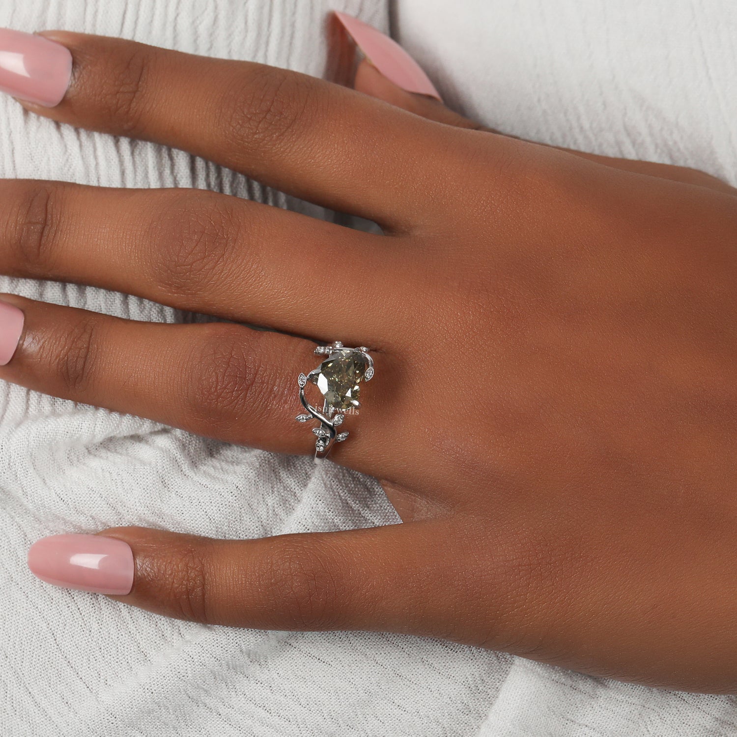 Yellow Heart Cut Lab Grown Diamond Leaf Twig Engagement Ring
