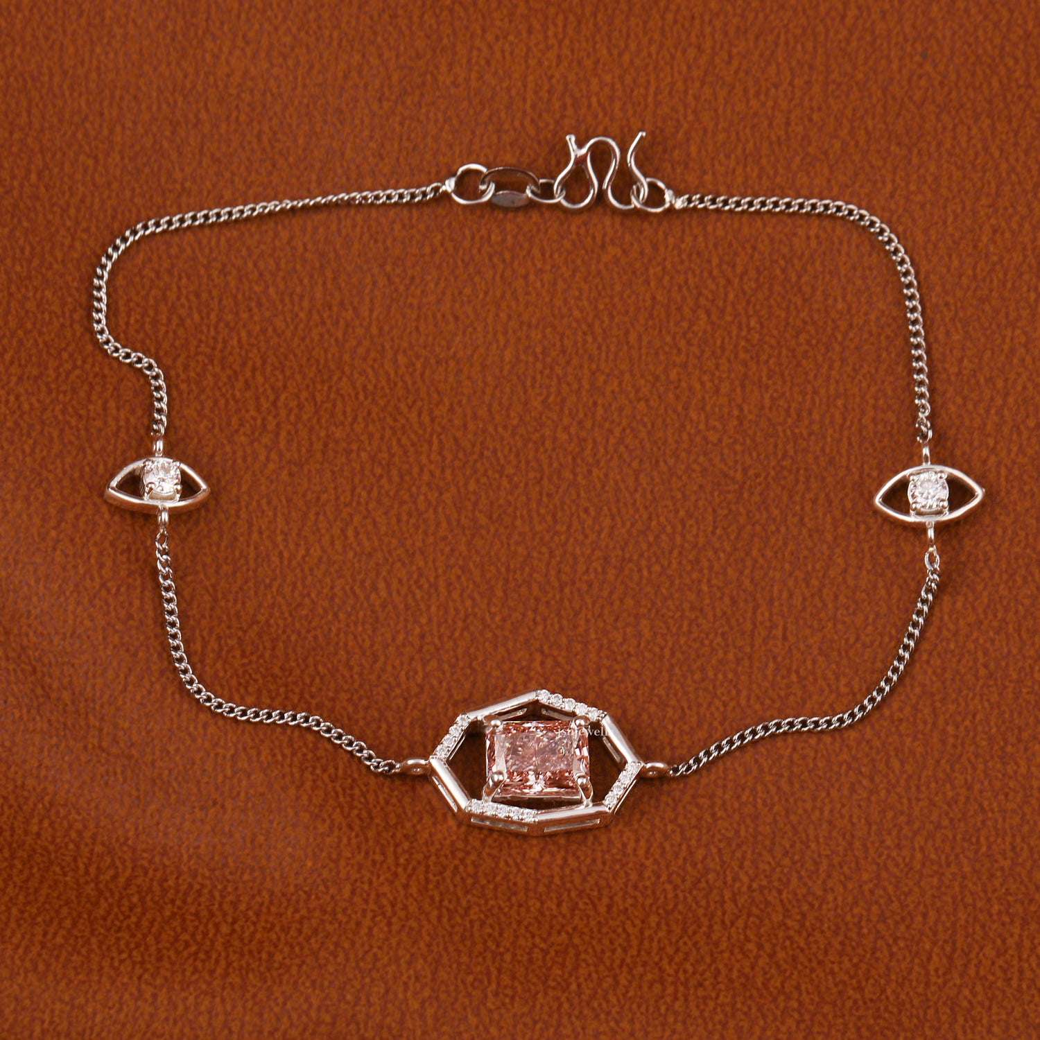 Pink Radiant Cut Lab Grown Diamond Dainty Halo Bracelet