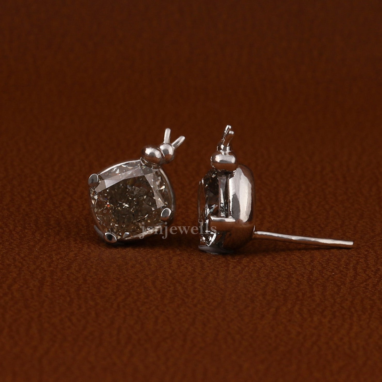 Yellow Cushion Cut Lab Grown Diamond Solitaire Stud Earrings