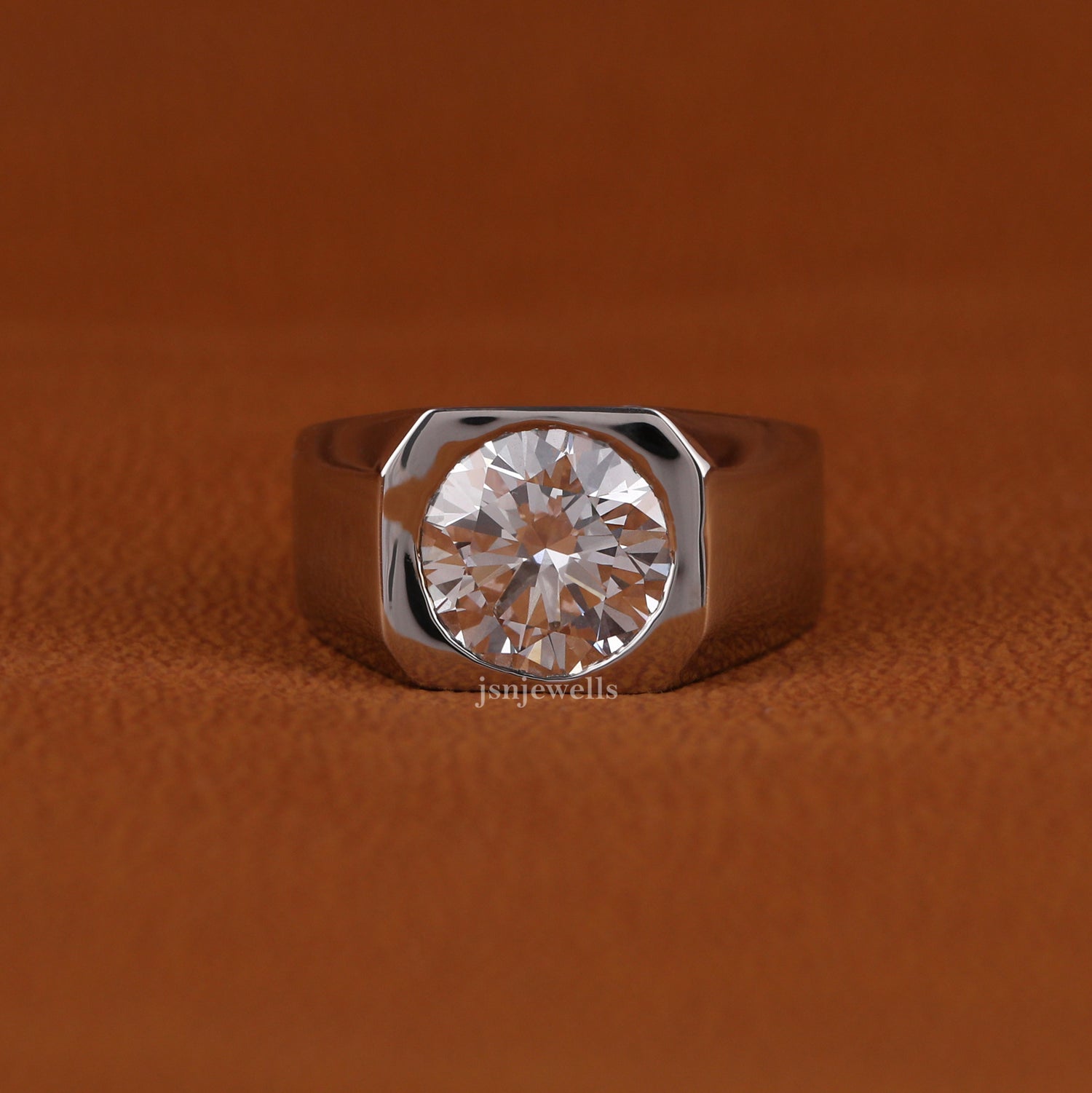 Round Cut Lab Grown Diamond Bezel Solitaire Men's Ring