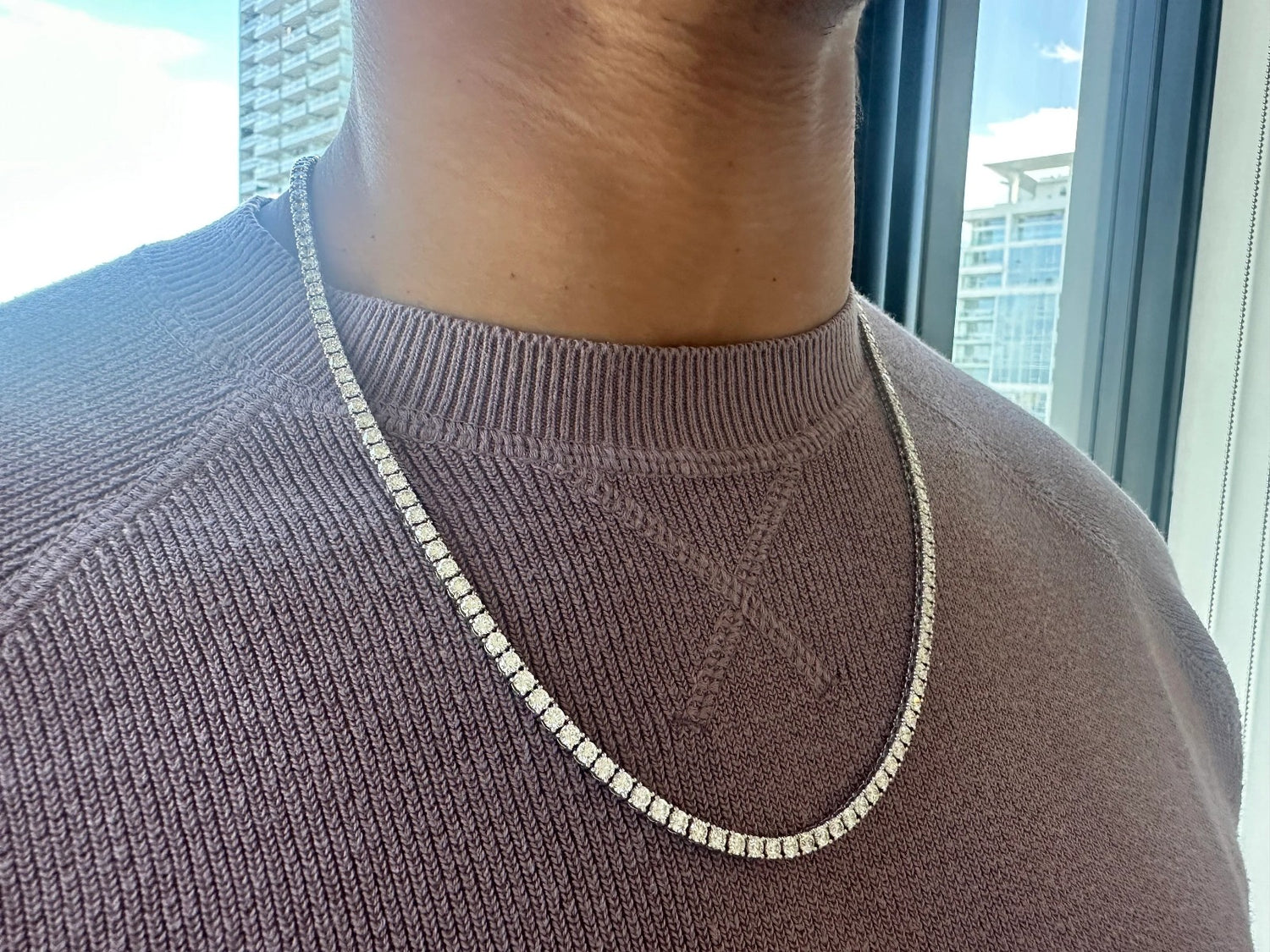 custom 22 inch 4 mm silver moissanite tennis chain for party wear