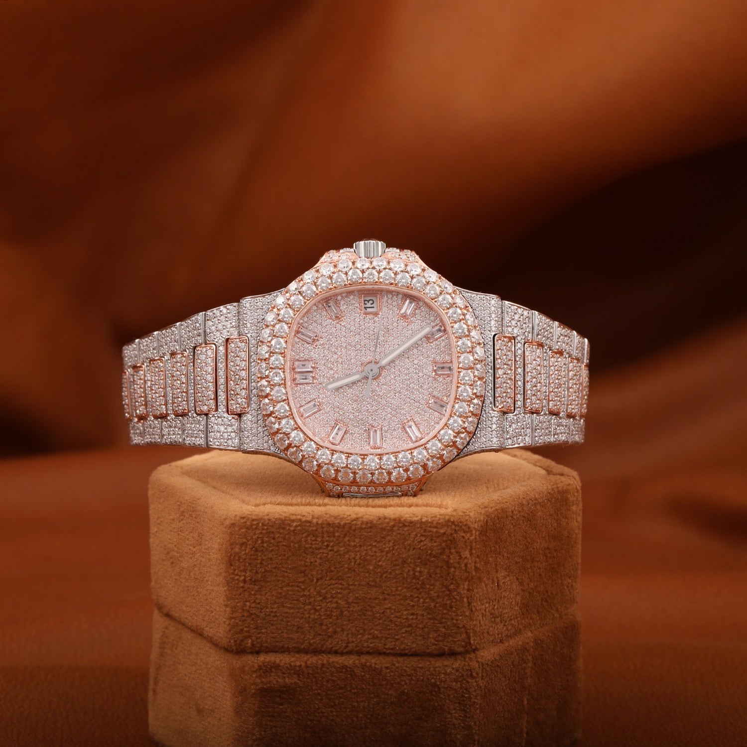 custom moissanite watches full iced out two tone men watches japan movement