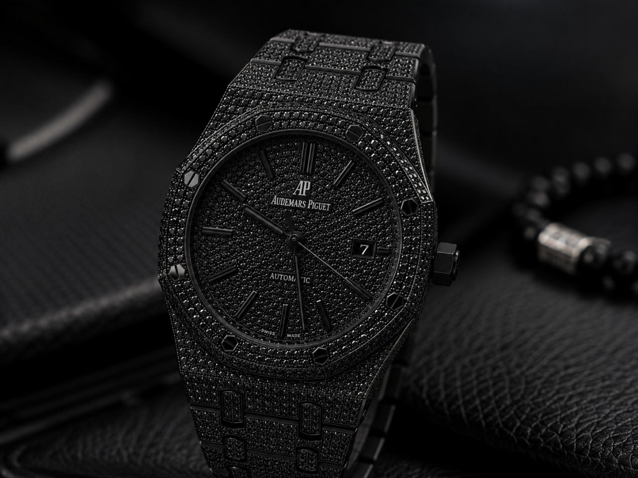Customized Full Iced Out Full Black Moissanite Diamond Japan Movement Watch